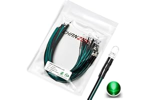 [Fil UL] Chanzon 20 pcs Pré-câblés 5mm Vert LED Diode Lumières (Lentille Transparente Ronde Transparente DC 12V) avec 560 ohms 1/4 W Résistance et 24 AWG Fil Indicateur Lumière Diodes Émettant Ampoule