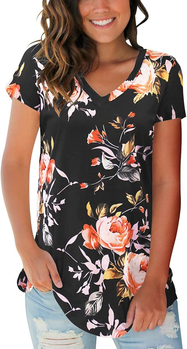 Womens Short Sleeve Summer V-Neck Basic T-Shirts Casual