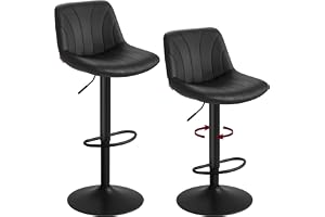 VASAGLE Barstolar 2-pack, barstol med ryggstöd, kökspall, höjdjusterbar, 360° roterbar, fotstöd i metall, för matsal, kök, PU-klädsel, bläcksvart LJB181BH01
