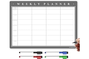 THE MAGNET SHOP TMS A3 Magnetic Weekly Planner and Whiteboard, Fridge Memo Board for Meal Planning, Family or Business Tasks - with 4 Dry Wipe Pens (Classic Grey, A3)