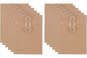 PATIKIL 12 Pcs Kraft Paper Envelope with String Tie Closure, 5.5 x 4 Inch Vintage Envelopes File Folder Bag for Office Business Home Card Storage Document Organize, Brown