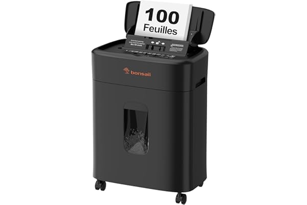 Bonsaii Destructeur de Documents, Coupe Micro-particulaire P4, Alimentation Automatique Jusqu’à 100 Feuilles, Anti-Bouchon, 30 Min en continu, réservoir de 16L – pour Bureau et Domicile, C231-D