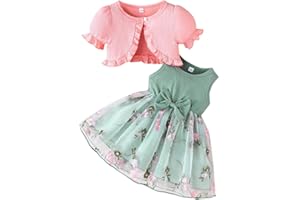 LUVCES Ensemble Bébé Fille Tutu Robe et Cardigan Sets 2 Pièces Elégante sans Manches Nœud Papillon Tulle Robe et Cardigan été Automne Vêtements Tenues
