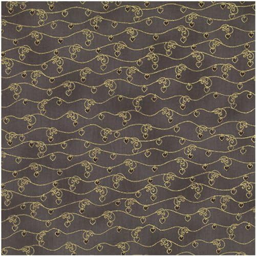 1 x Fat Quarter Christmas Greetings - Taupe - Gold Wavy Line with Hearts