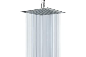 Gusto Coherence Rainfall Shower Head 8 inch Square Fixed Overhead Showerhead with Angle Adjustment Stainless Steel Silver, Chrome Finish Removable Replacement Rainforest Waterfall Rain for Bathroom