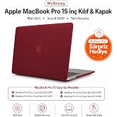 McStorey MacBook Pro 15 Mat Kılıf A1707 A1990 Uyumlu Sert TPU Kılıf İnce Hafif Koruyucu Kapak 2016-2019 Bordo