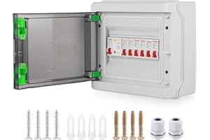 LUQIXCEY 6 Way Consumer Unit, 63 Amp Consumer Unit Circuit Breaker, 6MCB 6A+6A+16A+16A+32A+32A, IP65 Anti-Leakage Fuse Box, Shield Circuit Breaker for Outdoor Outbuildings Garage Shed