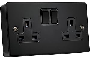 SHPELEC SH|P® COMPACT 3mm Thin Plate Ultra Matt Black Metal 13A 2 Gang Socket and 25mm Plastic Surface Mount Pattress Box (2 Gang Socket + Back Box)