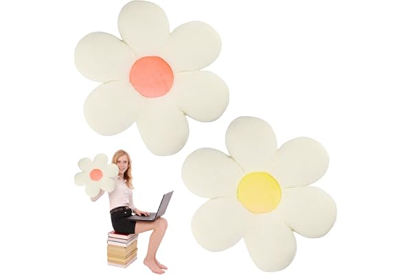 2 pièces Coussin fleur, 40 x 40 cm Confortable et doux Coussins de sol en forme de fleur, Mignon Marguerite Coussins pour lits Canapés Baies vitrées Tatamis Chaises et voitures etc
