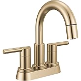 Delta Musluk Nicoli Pull-Down Centerset Banyo Bataryası, Altın Y&uuml;ksek Ark 3 Delikli P&uuml;sk&uuml;rt&uuml;c&uuml;l&uuml; Banyo Lavabo Bataryası, Şamp