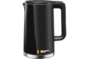 WANNYTON Czajnik elektryczny ze stali nierdzewnej, czarny, 1,7 litra, 2200 W, nie zawiera BPA, podwójne ściany, szybkie gotowanie, z wyświetlaczem LED, ochrona przed pracą na sucho, automatyczne