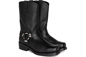 ENWIND Hommes Cuir Bottes Équitation Moto Chevalier Mi-Mollet Bout Carré Western Cowboy Biker