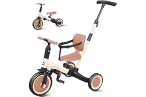 newyoo Kleinkinder-Dreirad mit Schiebegriff, Kleinkinderfahrrad,Geburtstagsspielzeug für Jungen und Mädchen, 5-in-1-Kinderdreirad