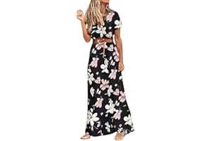 Skang Damen Sommerkleid Boho Elegant V-Ausschnitt Kurzarm Maxikleid Drucken Sommer Lang Kleid Strandkleid Böhmisch Blumenkleid Partykleid Freizeitkleid mit Gürtel