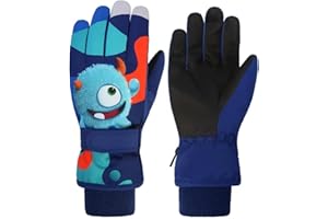 FAYHIJUN Waterproof Kids Gloves Winter Cold Weather Fleece Lined Thermal Warm PU Palm Snow Ski Cycling Glove for Age1-13 Boys Girls Kid Boy Toddler Girl Children Skiing Snowboarding Running Walking Sport