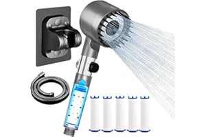 ARINTUL Alcachofa de Ducha con 1,5M de manguera,soporte y 5 afina filtro ducha,3 +1 Modos de alcachofa ducha alta presión,Ducha Antical alcachofa de ducha con filtro,ducha baño (Gris)