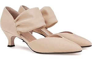 Coutgo Damen Niedrig Kitten Heel Kleid Schuhe Spitze Zehe Slip On Knöchelriemen Ausschnitt Elegante Party Hochzeit Pumps