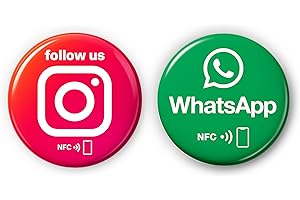 EINFACHSACHEN Juego de mezcla: 1 Instagram en inglés y 1 pegatina Whatsapp NFC. Conecta instantáneamente, comparte tus perfiles, inicia chats con un solo toque. Totalmente personalizable. 3 cm de diámetro. Adhesivo