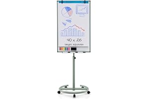 COSTWAY Flip Chart Mobile Whiteboard, 100x65cm Height Adjustable Dry Erase Board with Stand, Paper Clips, Magnets, Markers and Eraser, Standing Magnetic Whiteboard for Home Office School (Green)