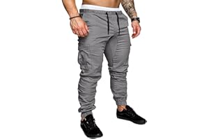 NANAMEEI Pantalon Cargo Homme en Coton Sport de Jogging Slim Fit Casual de Travail Taille Elastique avec 6 Poches