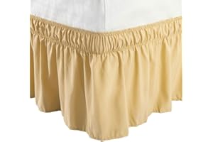 PiccoCasa - Biancheria da letto con coprirete elastica arricciata per letto matrimoniale, mantovana giroletto in microfibra spazzolata con volant con ruches: 38 cm (135 x 190 cm, oro)