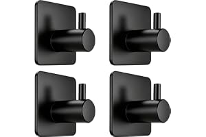 Fotosnow Black Adhesive Towel Hooks Heavy Duty Stick on Wall Hooks Shower Hooks for Bathroom Kitchen Door-4 Packs