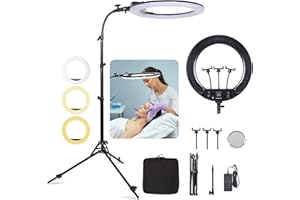 GIJUANRING 19”LED Anneau Lumineux, Lumière Bicolore Dimmable pour Studio Eclairage de Maquillage Selfie Beauté, Lumière pour Extensions de Cils, Lampe de Tatouage Vidéo Youtube, Portrait, Live Stream