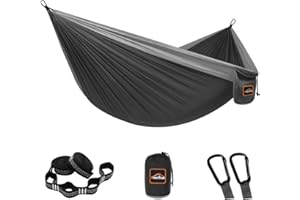 AnorTrek Hamak kempingowy, super lekki przenośny hamak spadochronowy z dwoma paskami na drzewo, pojedynczy lub podwójny, nylonowy hamak na drzewo, na kemping, wędrówki z plecakiem