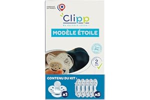 CLIPP Kit - Tétine de Sevrage Étoiles + 5 Collerettes pour Arrêt Progressif + Notice - Sevrage par Paliers, Facile et en Douceur - Dispositif Breveté - Fabriqué en France - À Partir de 2 Ans