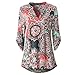 Produktbild JURTEE Damen Lange ÄRmel Floral Bedruckte Roll-up Top Casual Knopf Geschichteten Blusen Oberteile(Wassermelone Rot,Small)