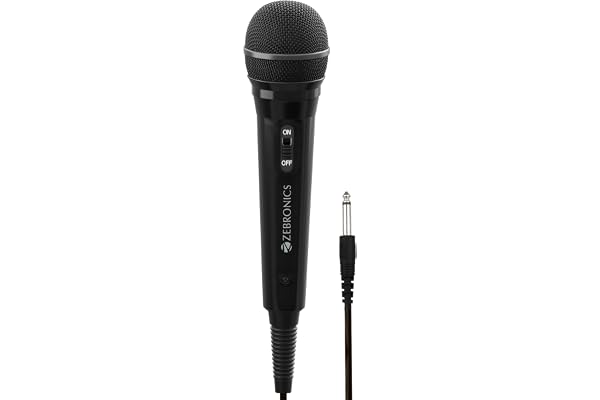 ZEBRONICS MP100, Wired Microphone, 6.3mm, High Sensitivity Dynamic Mic, Cardioid Polar Pattern, for Karaoke Speech Stage Wedding, 2.9 Meter Cable Length