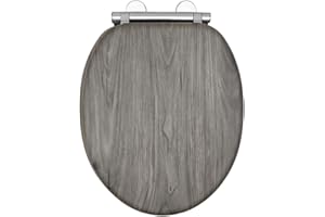 AQUALONA® Luxury Grey Oak Effect Toilet Seat - Soft Close MDF Moulded Wood Seat with Quick Release Button and Durable Hinges - Comfortable, Easy to Clean and Install with Universal Fittings