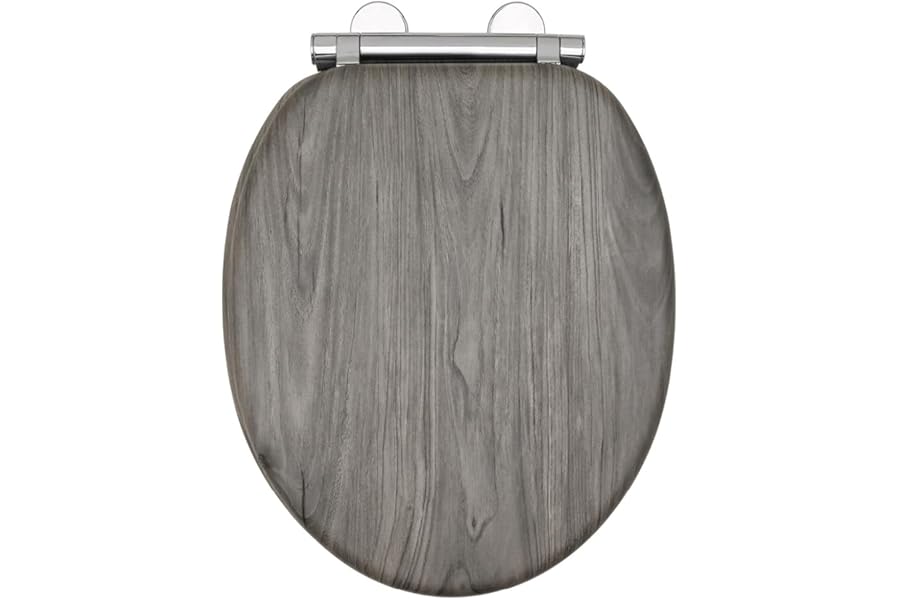 AQUALONA® Luxury Grey Oak Effect Toilet Seat - Soft Close MDF Moulded Wood Seat with Quick Release Button and Durable Hinges - Comfortable, Easy to Clean and Install with Universal Fittings