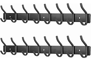 MEIJO Garderobenhaken Edelstahl, Hakenleiste Kleiderhaken Wand mit 8 Haken, Garderobe Garderobenleiste Wandgarderobe für Schlafzimmer Bad Küche (Schwarz, 8 Haken 2 Stück)