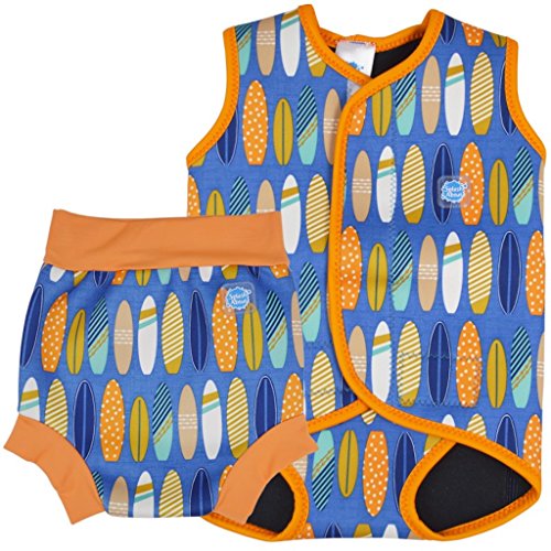 Splash About Boys Baby Wrap and Matching Happy Nappy (Small Wrap 0-6m, Small Nappy 0-4m, Surfs Up)
