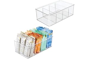 mDesign Set da 2 portaoggetti da cucina – Pratici organizer a 4 scomparti per confezioni e barattoli – Moderno contenitore per accessori da cucina e alimenti – trasparente