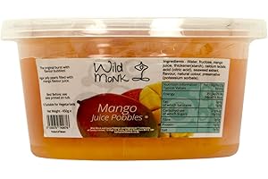 Wild Monk Mango Popping Boba for All Your Drinks - Ideal for Bubble Tea, Dessert toppings, and Cocktails - 100% Vegan Popping Boba - No Artificial Colors, Gluten-Free, Lactose-Free - 450g