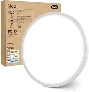 slochi Deckenlampe LED Deckenleuchte Flach, Ø30CM 3Farben 24W 2800LM Weiß | Wasserfest Rund Badlampe Decke, Modern LED L