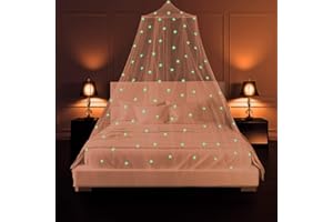 SZHTFX Mosquito Net with Luminous Stars Mosquito Net for Bed Punch-free Installation Bed Canopy for Girls Hanging Bed Net for Single to King Size Double Beds Ideal for Bedroom Decorative, Travel