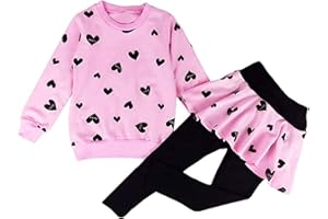 EULLA Mädchen Bekleidungssets Kinder Langarm Top + Leggings Rock Hose Outfits Baumwolle Warm Kleidung Set Herzfürm Kinderkleidung für 98-140