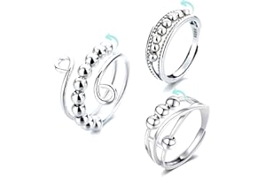Yeefunjoy 925 Sterling Silber Angst Rotating Ring mit Perlen, 3Pcs Anti-Stress Dekompressionsring Angstring zum Drehen Stressabbau Silber Ring Schmuck Geschenk für Damen, Frauen und Mädchen Muttertag
