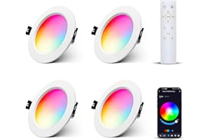 LAM(MS)PEN 4 sztuk 10W Reflektor wpuszczany LED RGBW Bluetooth z pilotem ściemniany Reflektor sufitowy LED RGBWW 2700K-6500K z możliwością ściemniania, okrągły downlight LED wpuszczany 230V do salonu, sypialni
