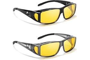 LVIOE 2PC Night Vision Polarised Fit-Over Glasses for Men & Women, TAC Yellow Lens with Anti-Glare Headlight Night Driving Glasses