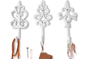 Comfify Ganci Decorativi in ghisa Shabby Chic -Rustico - Metallico - Fascino di Campagna Francese - Grandi Ganci Decorativi appesi - Set di 3 -Viti e Ancore per Il Montaggio Incluso