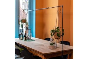 MAISONICA Over Table Hanging Rack Rail Pole Black Steel Clamp W211.5cm