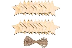 MU MIANHUA 20 Pieces Natural Wooden Star Shape Pendants Star Wood Pieces Wooden Ornaments, Wood Log Slices for House Garden Home DIY Art Craft Christmas Tree Party Decoration