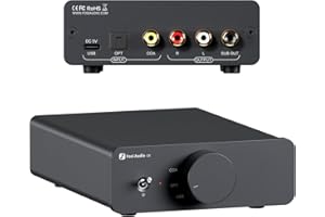 Fosi Audio Q6 Mini-Desktop-DAC, USB C Digital-Analog-Audio-Wandler für Heim-Stereo-Verstärker und Kopfhörerverstärker, optischer/koaxialer Eingang, RCA-Ausgang/Sub-Out, Hi-Res 32bit/768kHz DSD512