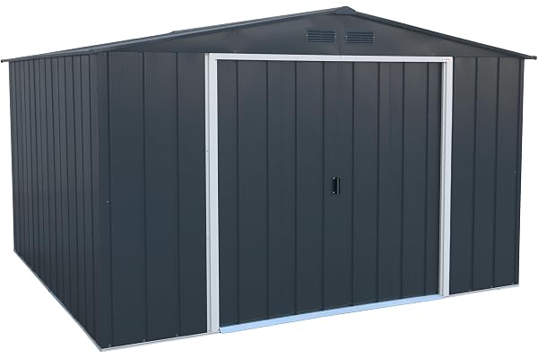 Duramax ECO 10 x 10 (9.16 m²) Abri de Jardin en Métal Galvanisé à Chaud, Abri de Stockage d'Outils, Structure de Toit Renforcée, Abri en Métal Sans Entretien, Anthracite