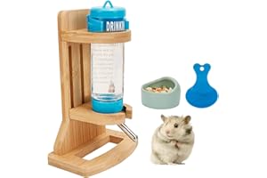 REYSHIN Hamster Trinkflasche mit Ständer, Einstellbar Holz Meerschweinchen Wasserspender Ständer Hamster Nippeltränke mit Basis inkl. Tränke aus Holz Nager Wasserflaschen Keramiknapf und Plastiklöffel (125ml)