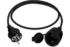HuaLiSiJi Schuko Przedłużacz Krótki biały 16A 250V Przedłużacz Schuko Krótki ochronny kabel kontaktowy, kabel IP44 do zewnątrz lub wewnątrz, dom, biuro (czarny, 3 m)